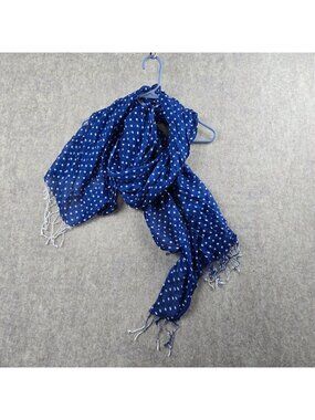 Merona Womens Polka Dot Scarf Blue & White Lightweight Tassel Trim One Size New